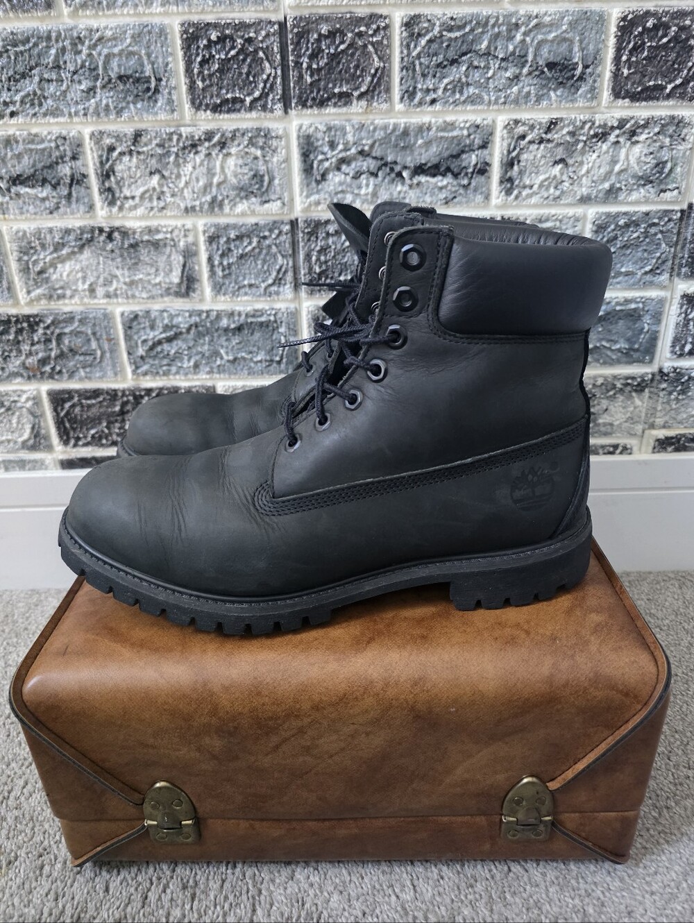 Timberland Men’s Black Leather Boots Size 10.5W